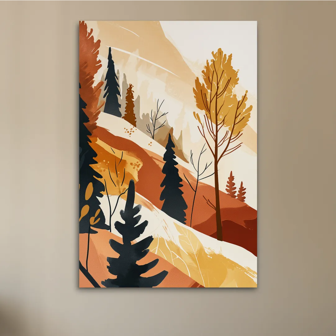 Forest and mountain artwork, bohemian style watercolour print