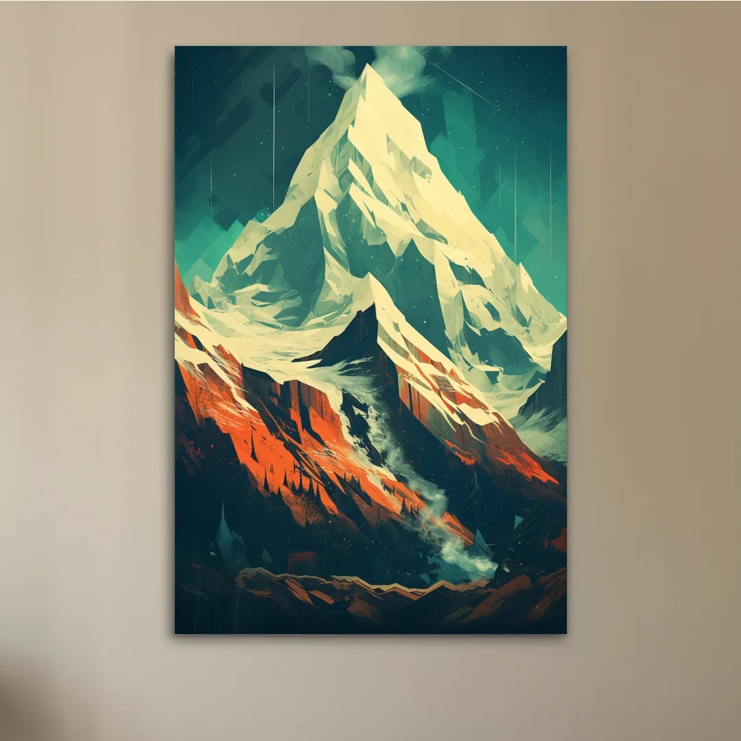 Retro Geometric Glacier Mountain Peak Artwork - Alpine Landscape Wall Art