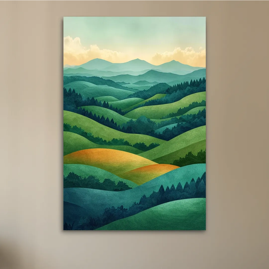 Rolling hills and forest surreal artwork, 3d layered effect