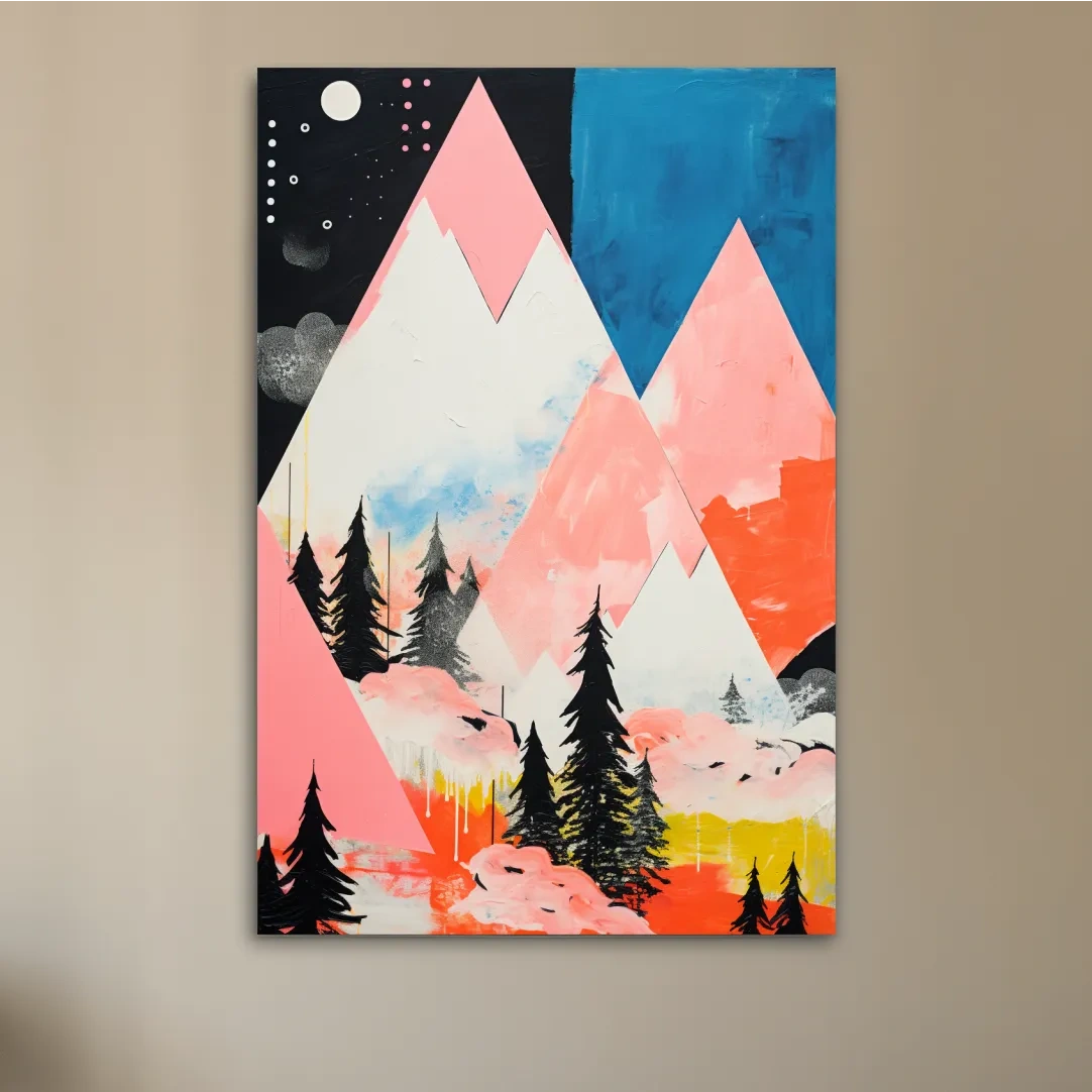 Simple geometric and abstract mountain painting