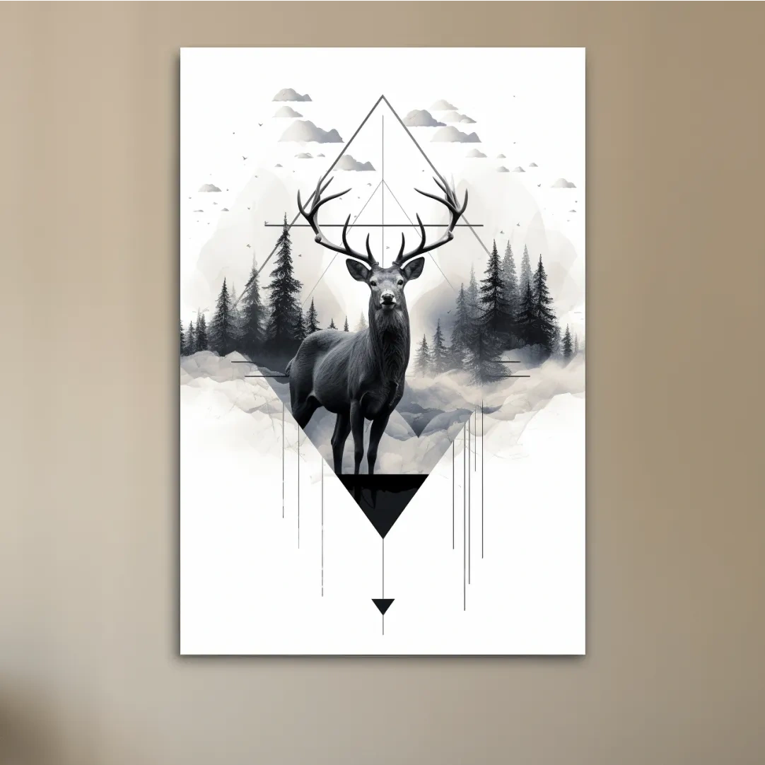 Tattoo inspired art, majestic deer in a misty forest