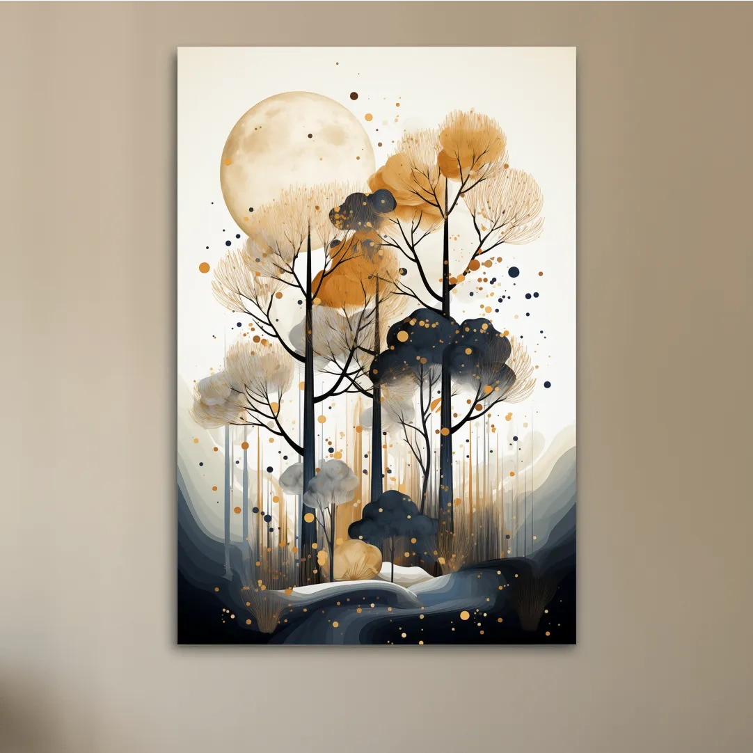 Surreal Chic Moonlit Boho Forest Illustration - Modern Botanical Wall Art