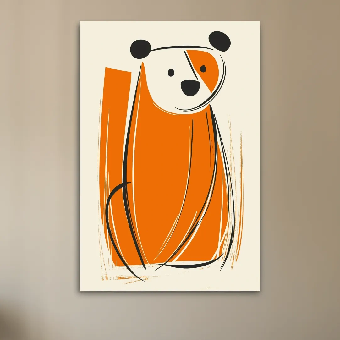 Minimalist Bear Caricature Illustration - Modern Nursery Wall Art