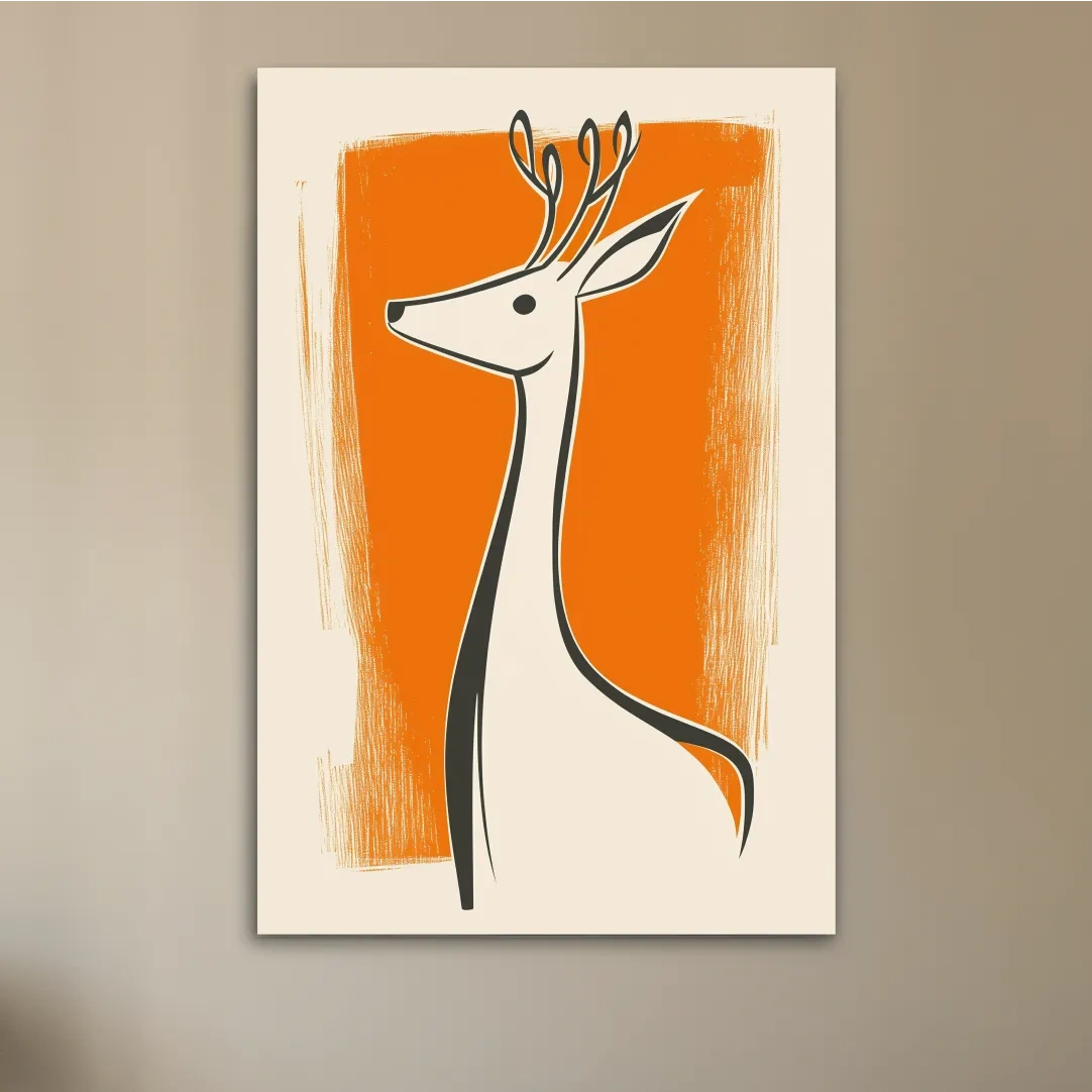 Minimalist Deer Caricature Illustration - Modern Wildlife Wall Art