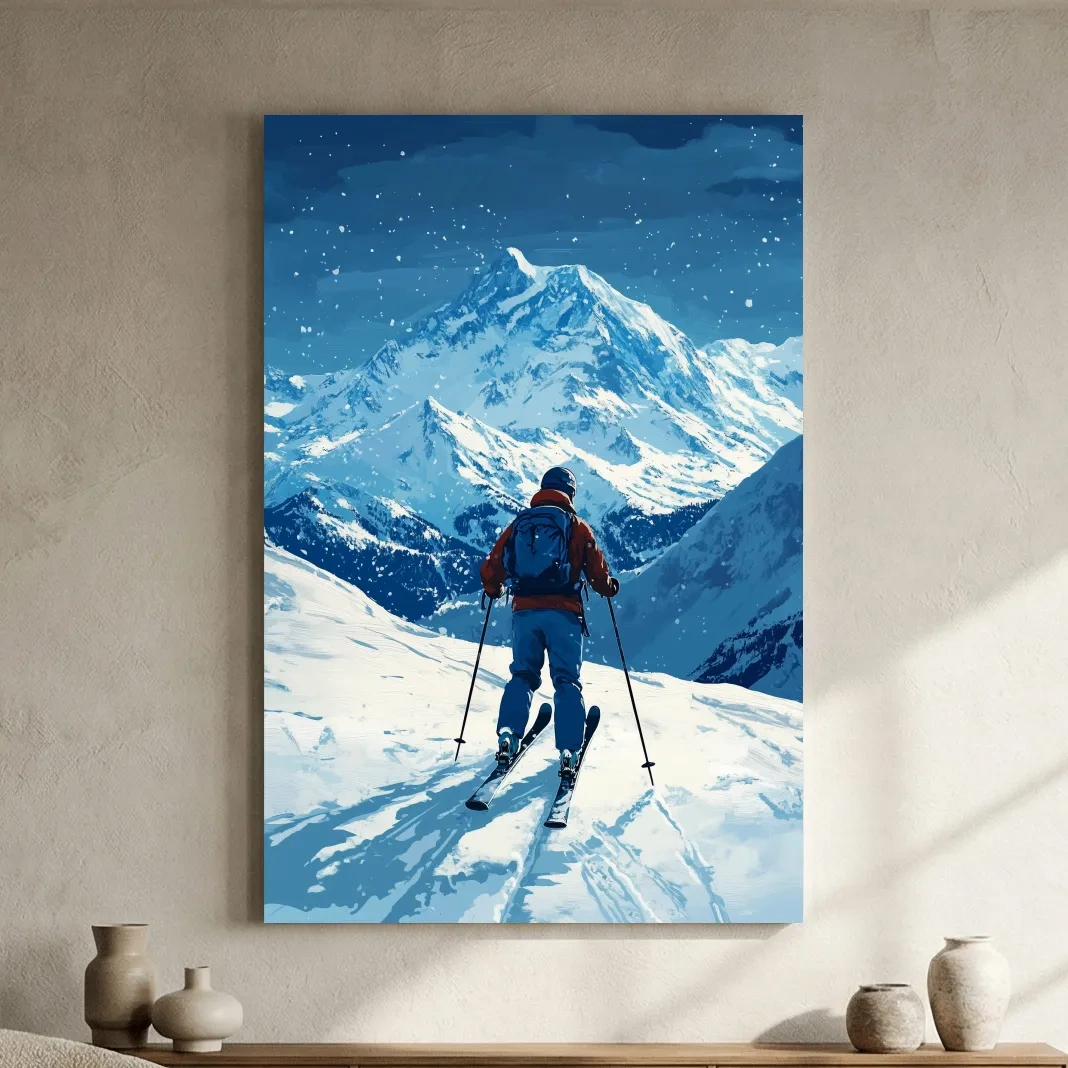 Alpine Skier In Snowy Mountain Peaks - Winter Adventure Landscape Wall Art