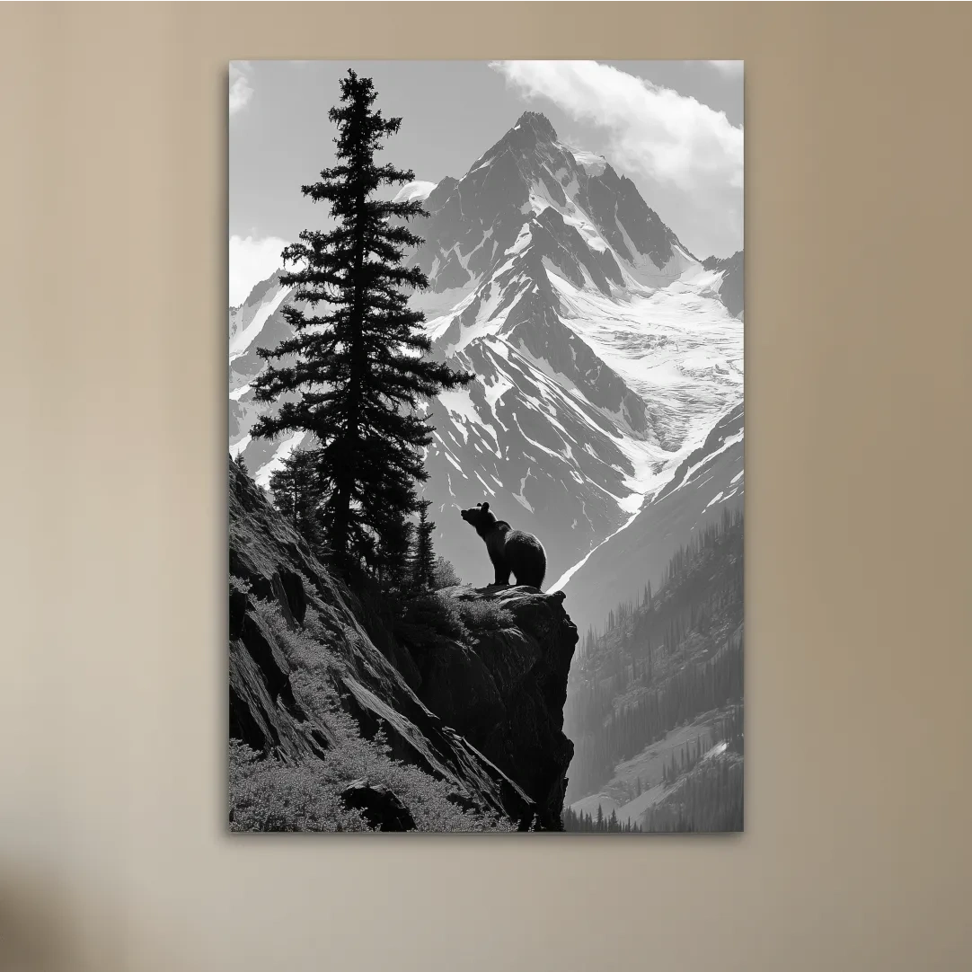 Grizzly bear on a cliff in the mountains, wildlife photography art