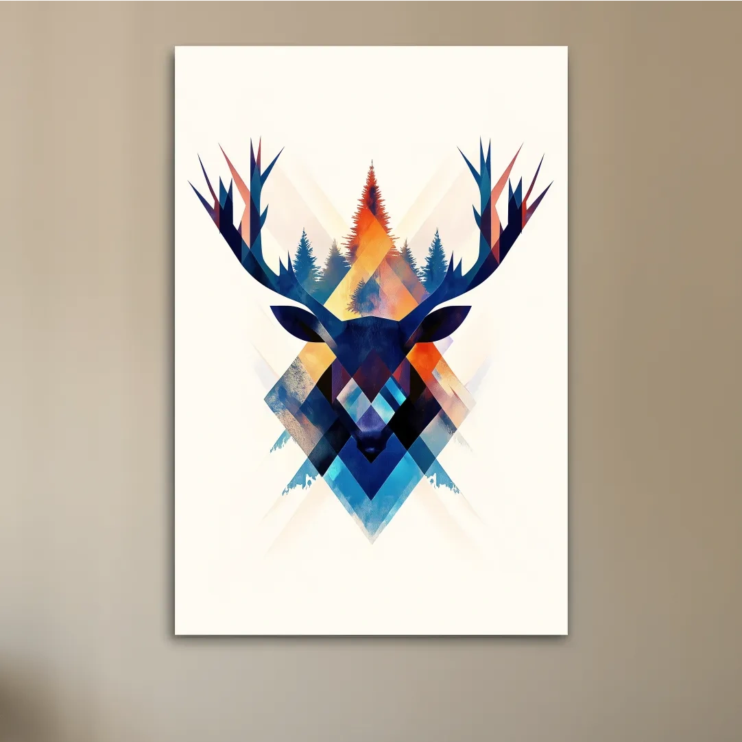 Geometric Watercolor Deer Head Silhouette - Modern Wildlife Forest Wall Art