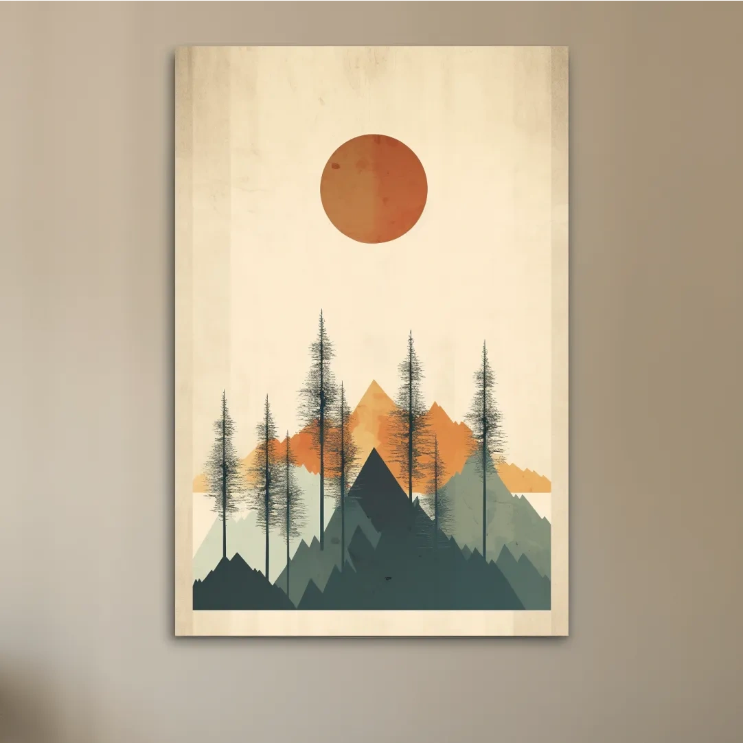 Minimal art of mountains and forest scenery