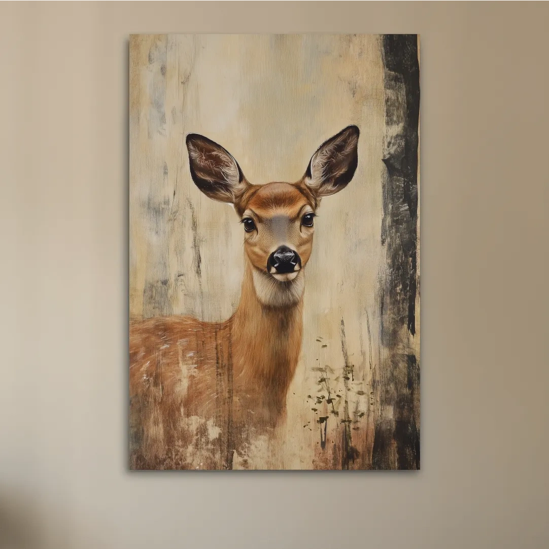 Rustic white tail deer painting artwork, textured effect