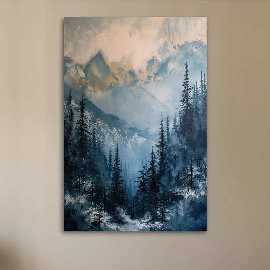 Abstract textured mountain and forest painting artwork