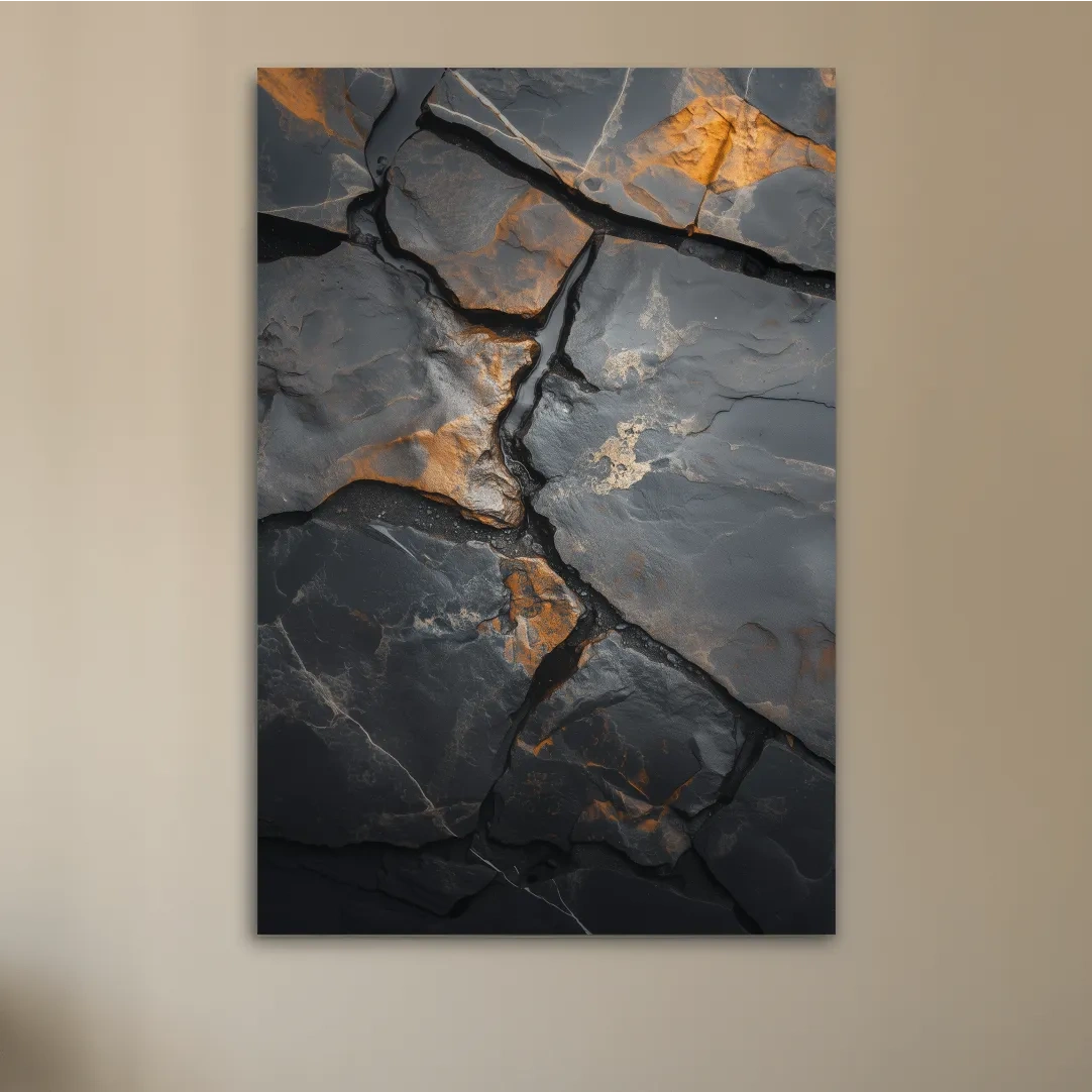 Charcoal Slate Stone Texture Organic Artwork - Modern Abstract Geology Wall Art