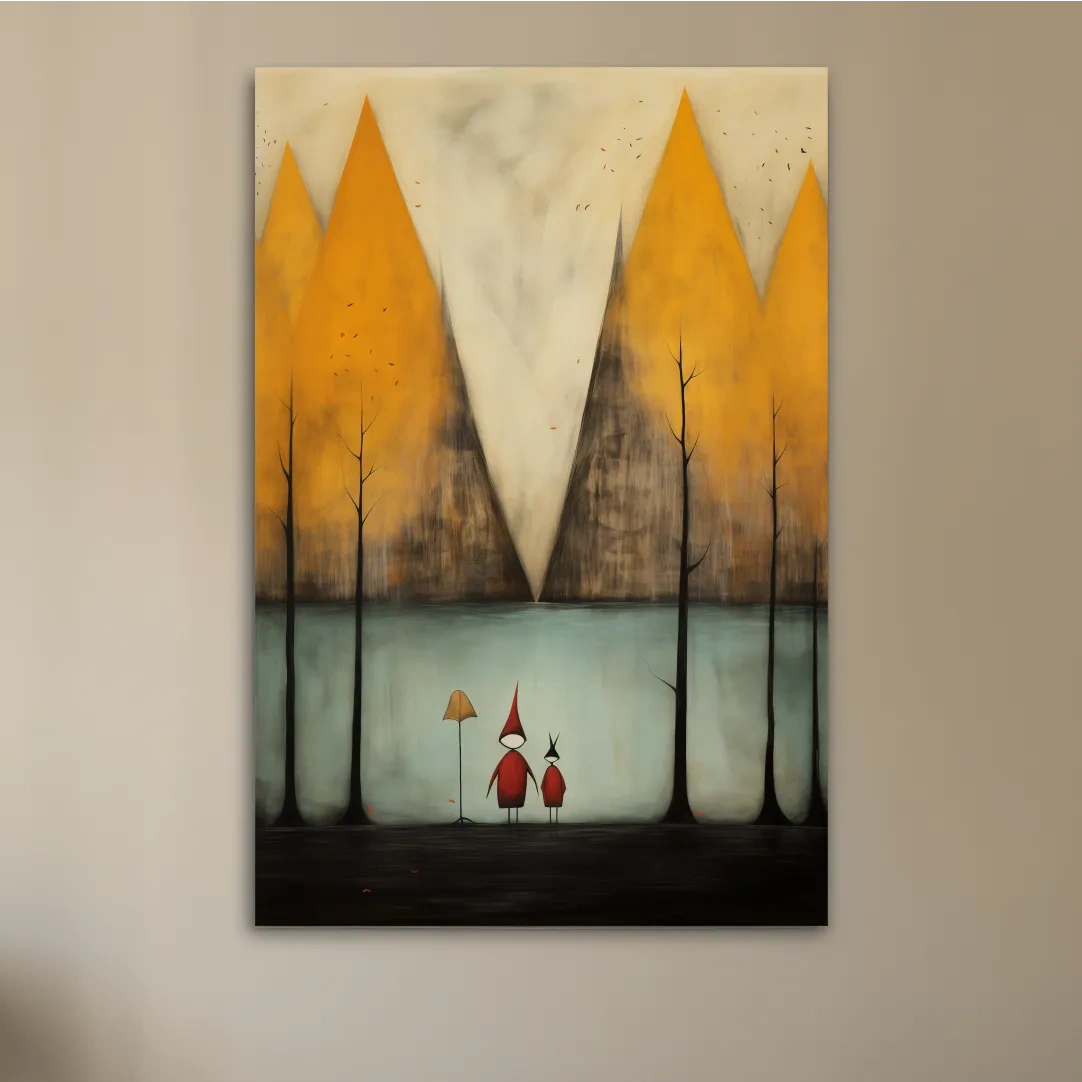 Whimsical Mountain Lake Scene Painting - Storybook Landscape Wall Art