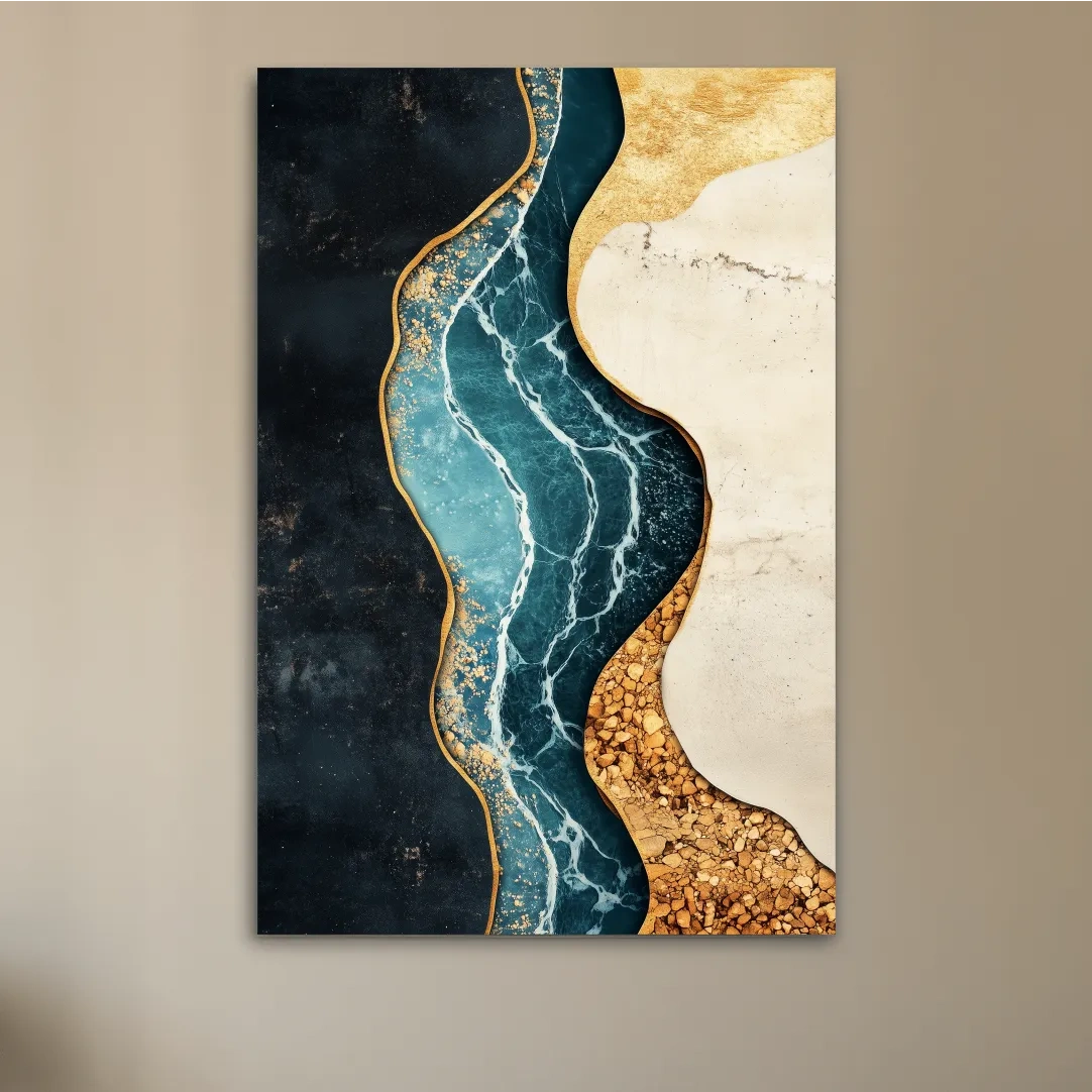 Luxurious Fluid Marble River Abstract - Gold Geode Resin Style Wall Art
