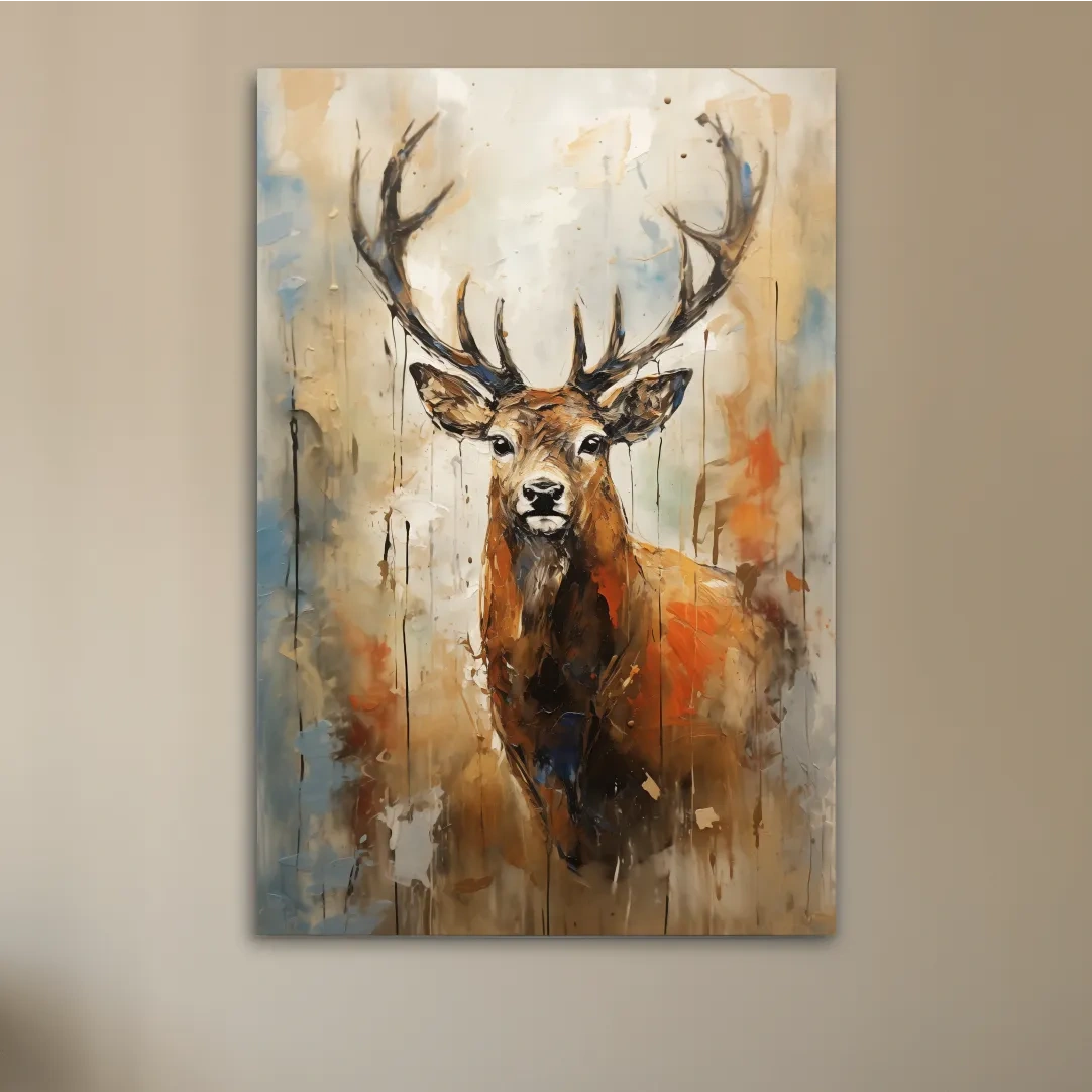 Deer buck painting, rustic impasto effect