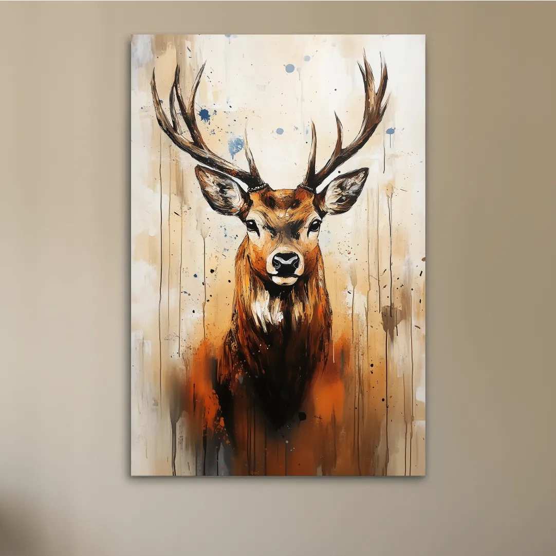 Impasto Style Deer Stag Portrait - Rustic Wildlife Wall Art