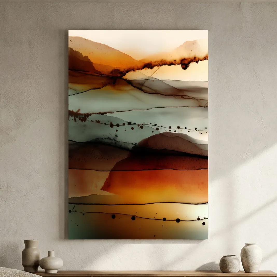 Moody Abstract Mountain Horizon Watercolor - Modern Landscape Wall Art