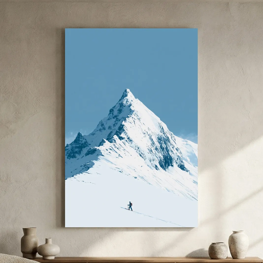 Snowy Alpine Peak Backcountry Skier - Minimalist Mountain Wall Art