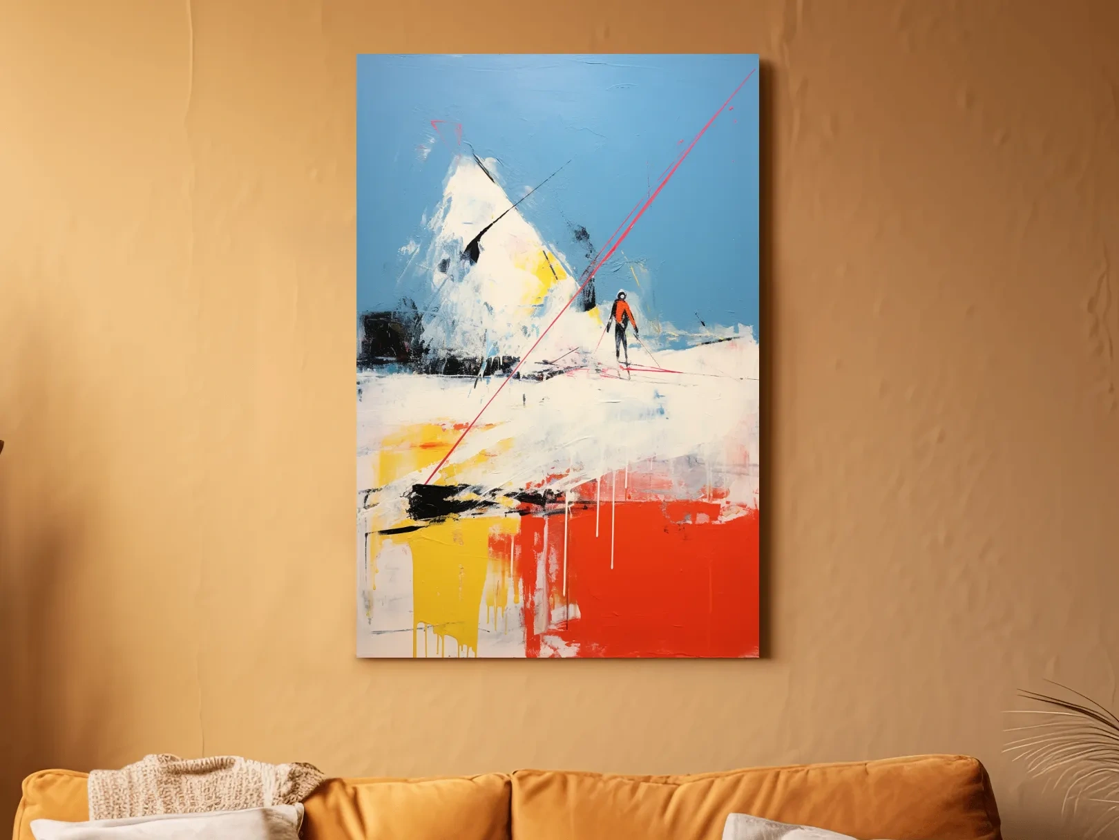 Expressionist Abstract Skiier Mountain Peak Painting - Winter Sports Wall Art