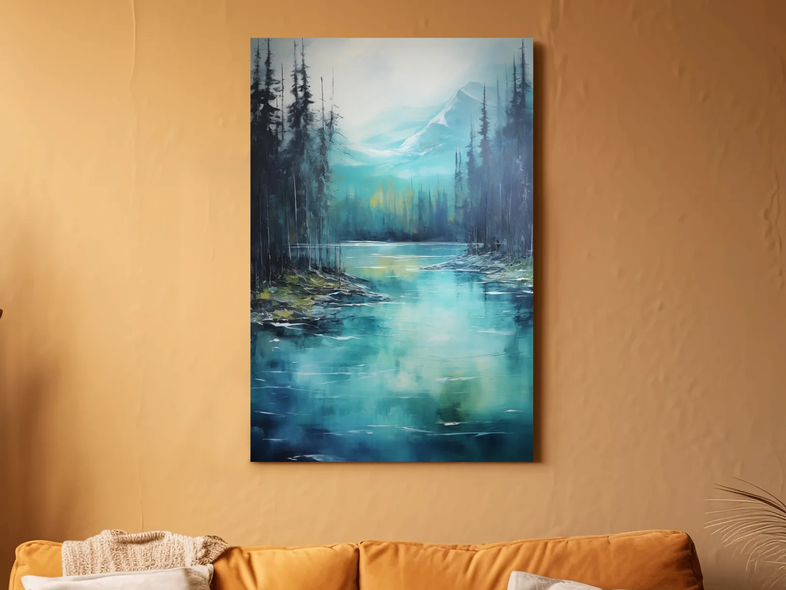 Misty Mountain Lake Reflection - Serene Forest Oil Panting Wall Art