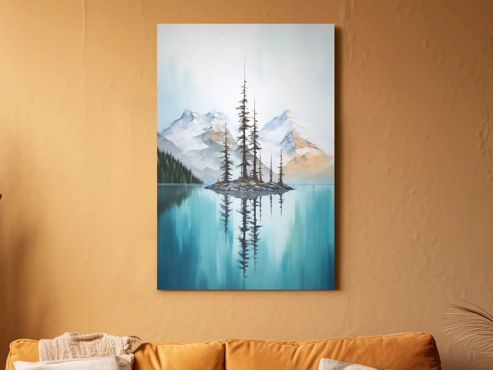 Turquoise Alpine Lake Island Pines - Serene Mountain Landscape Wall Art