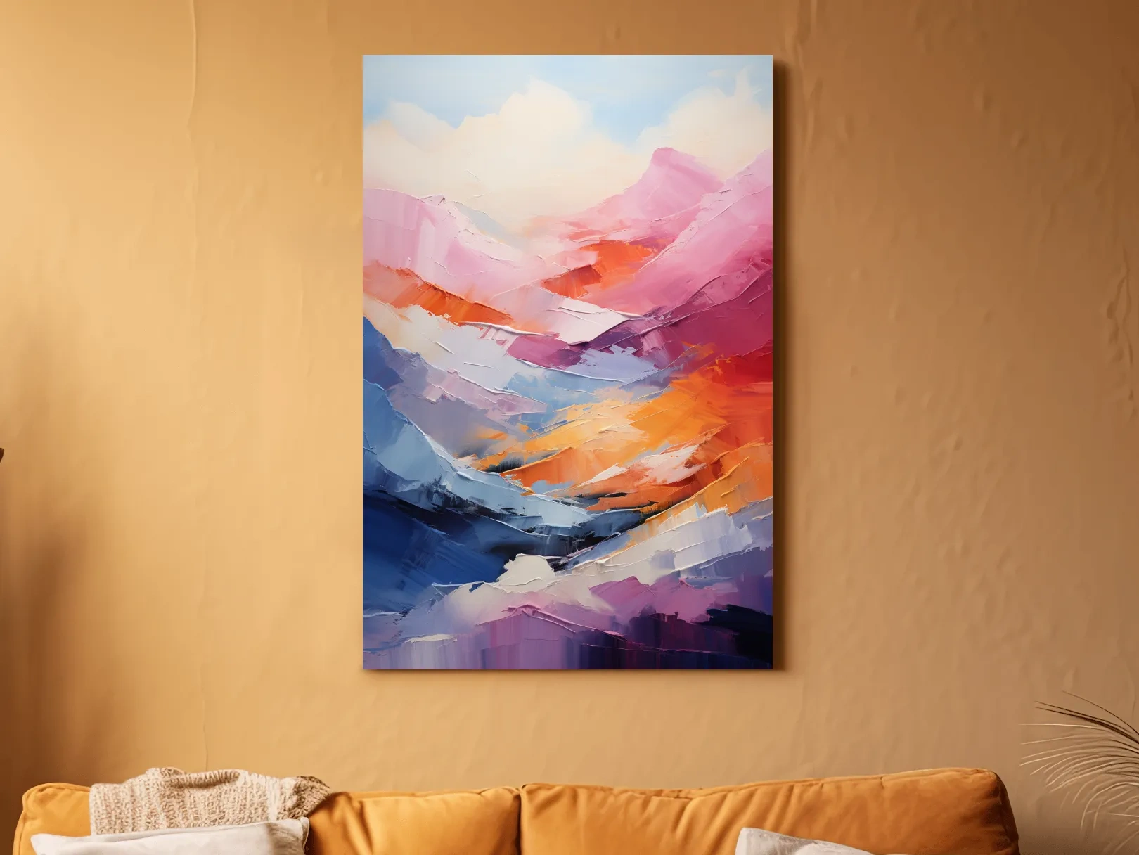 Vibrant Abstract Mountain Landscape Painting - Colorful Impasto Texture Wall Art
