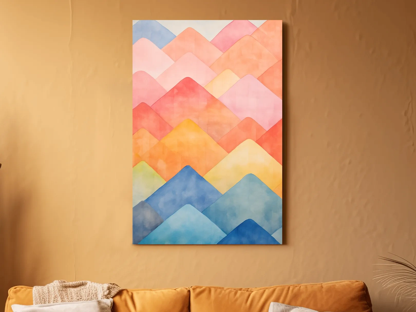 Bright colourful pastel shapes, abstract mountain patterns