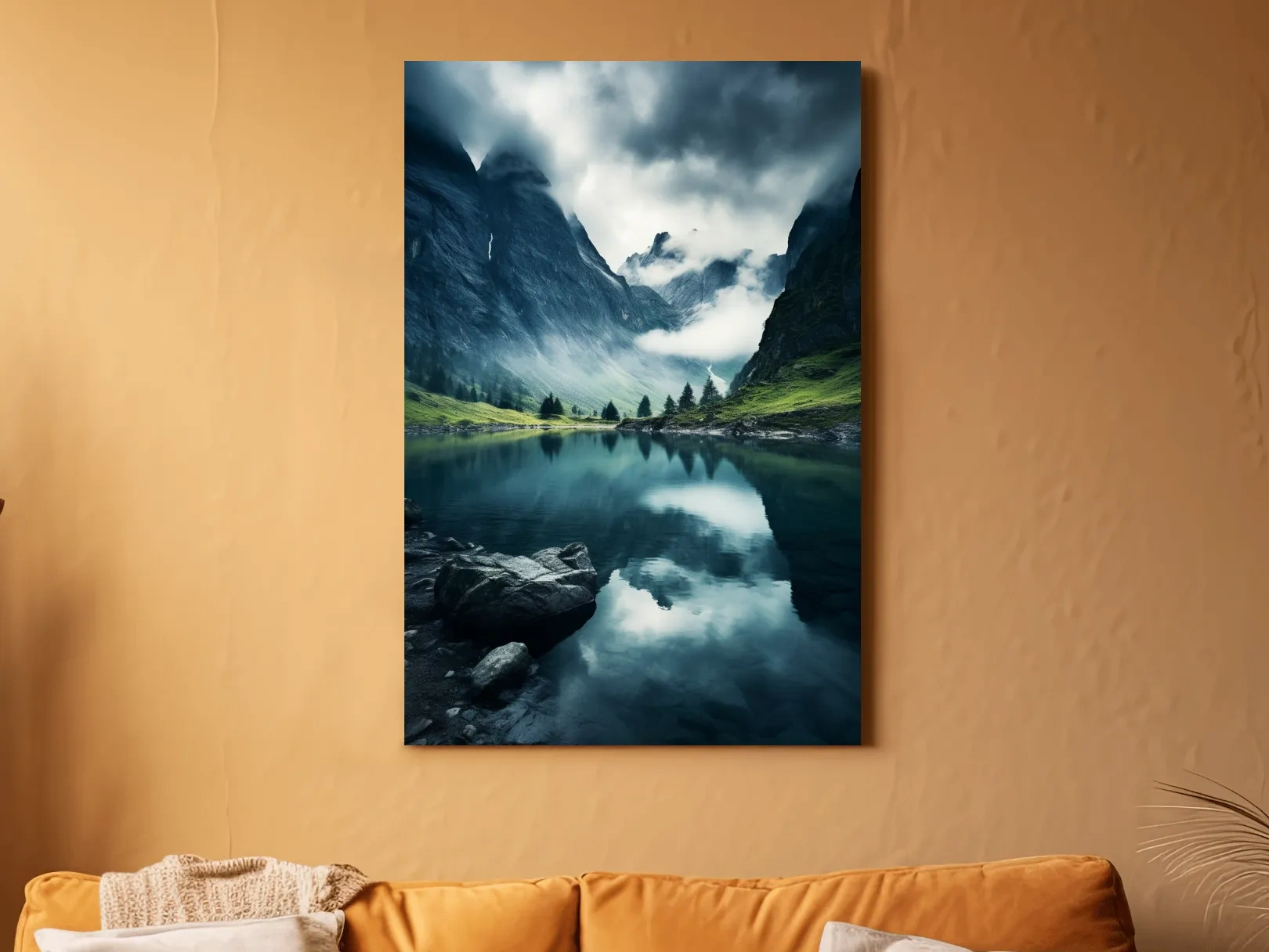Moody Misty Alpine Lake Reflection - Dramatic Photographic Mountain Wall Art