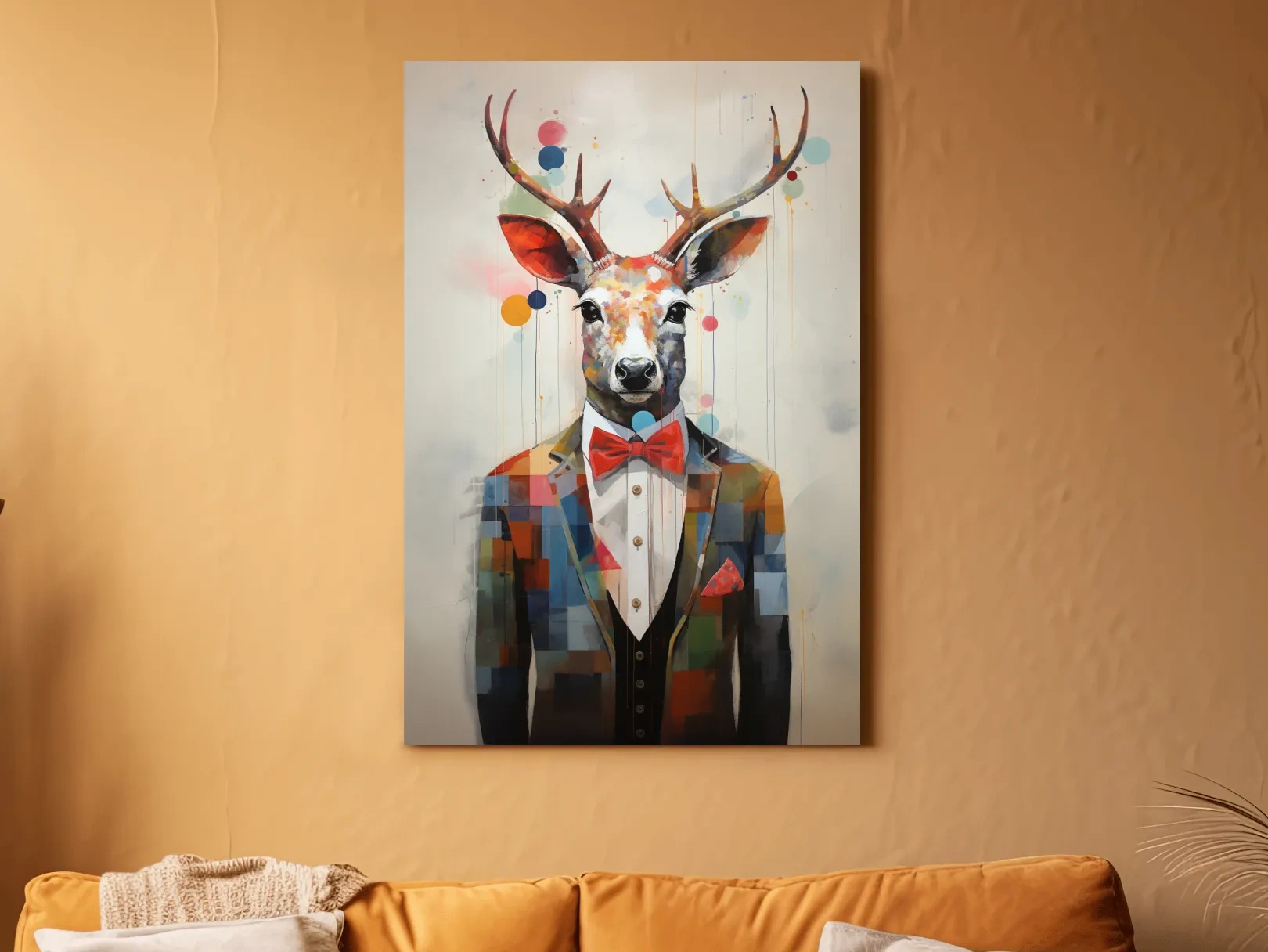 Dapper Watercolor Deer Tuxedo Portrait - Colorful Modern Wildlife Wall Art