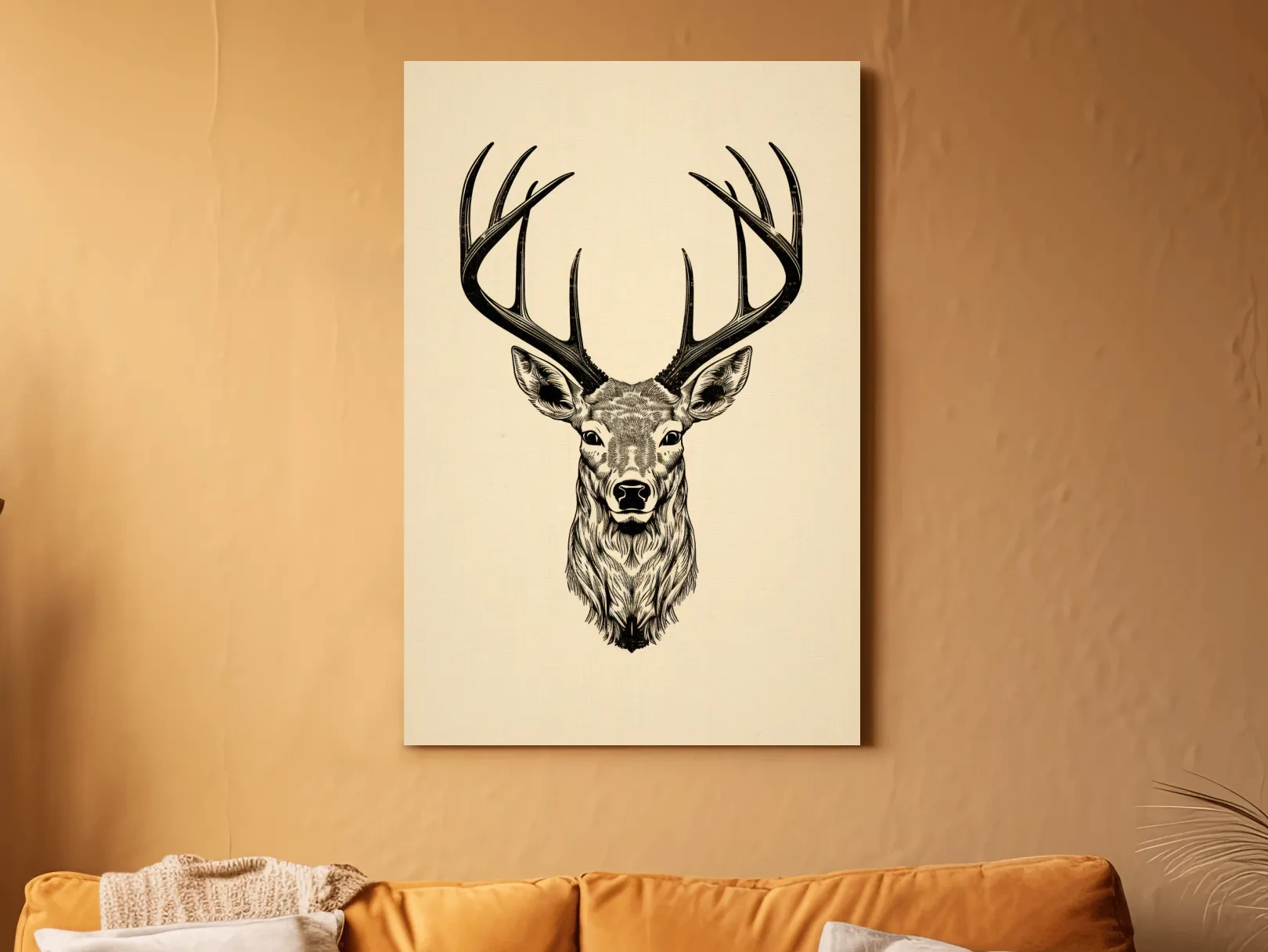 Vintage Deer Head Line Drawing Artwork - Minimalist Wildlife Tattoo Wall Art