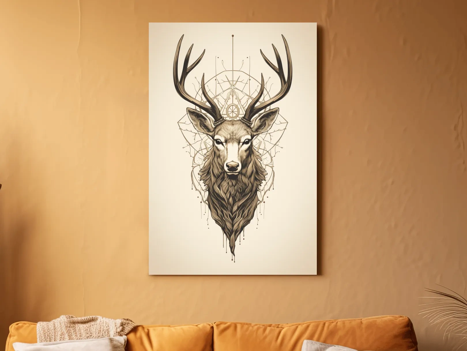 Ornate Stag Head Line Art - Minimalist Tattoo Style Wildlife Wall Art