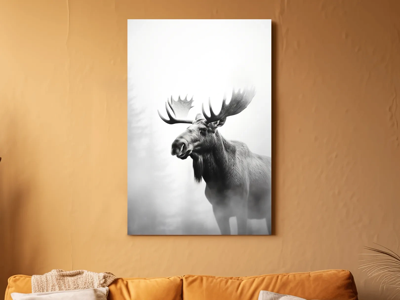 Moody Black And White Moose Portrait - Misty Wildlife Photography Artwork