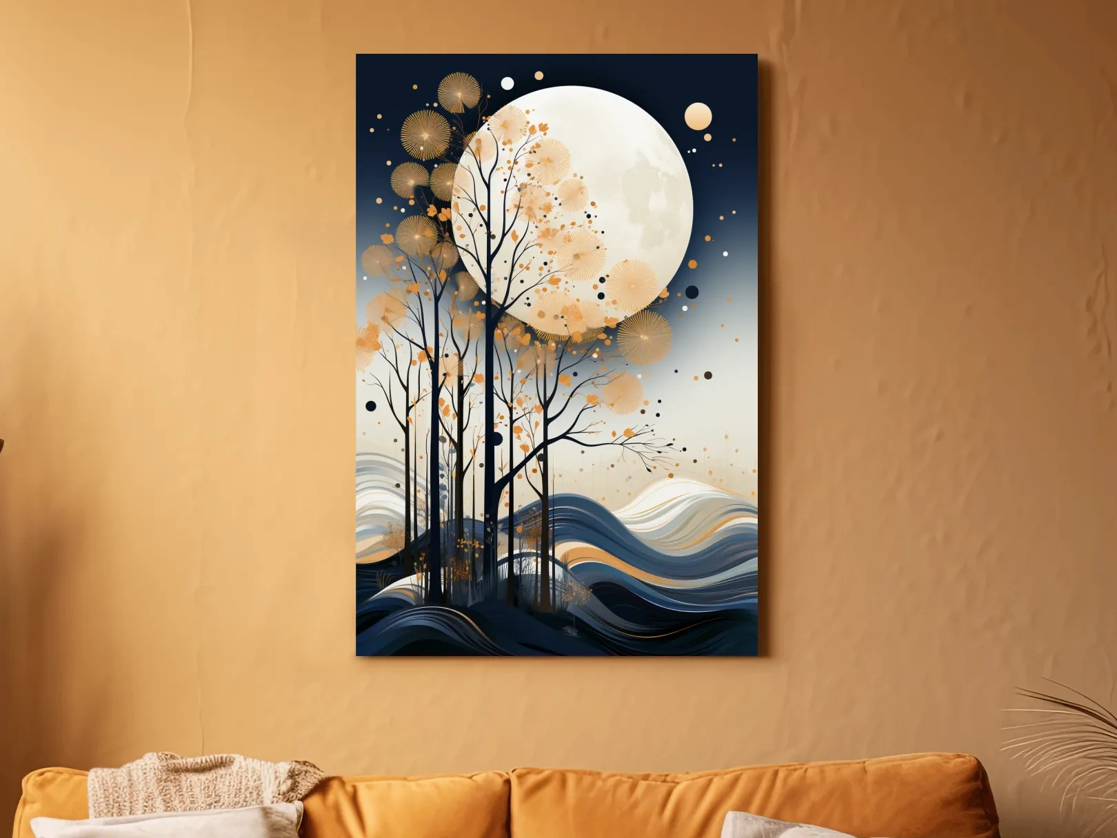 Abstract Moonlit Forest Silhouette - Elegant Boho Landscape Wall Art