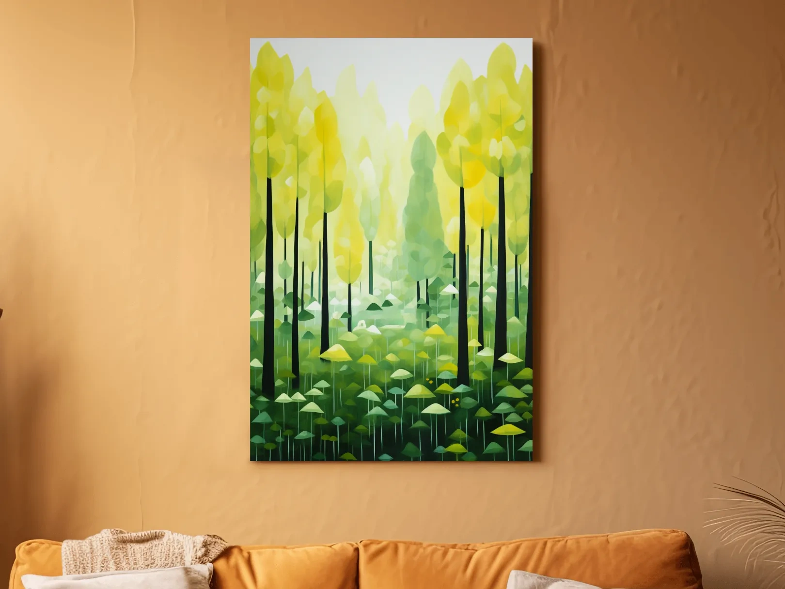 Sunlit Abstract Forest Canopy Painting - Storybook Woodland Wall Art
