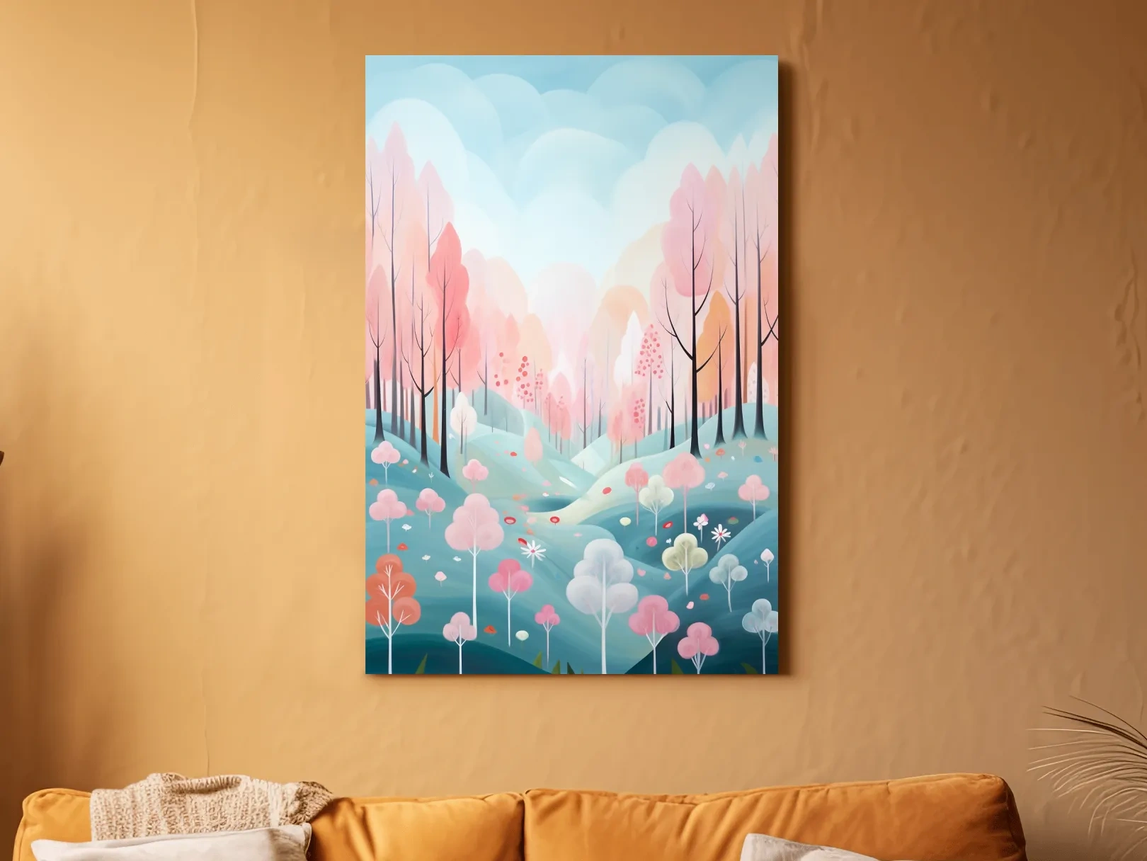 Whimsical Pastel Spring Forest Landscape - Dreamy Nature Wall Art