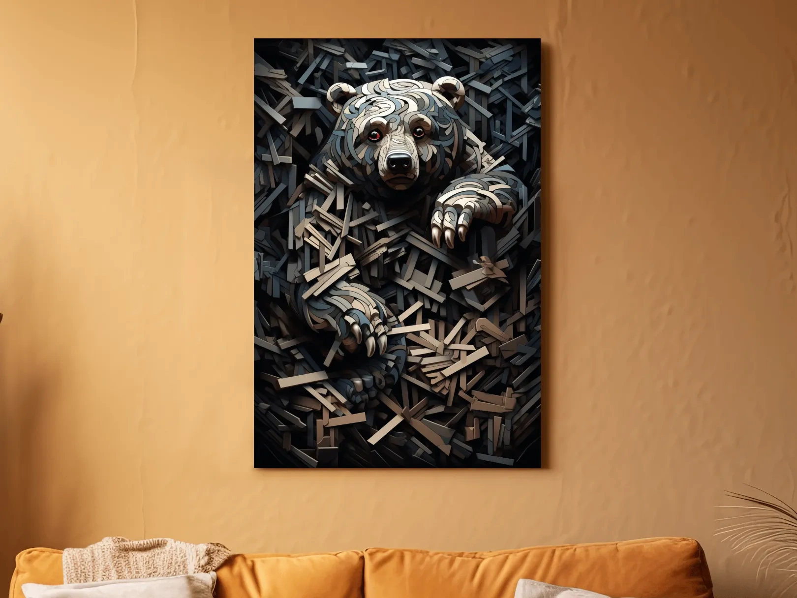 Deconstructed Hidden Grizzly Bear - 3D Abstract Wildlife Wall Art