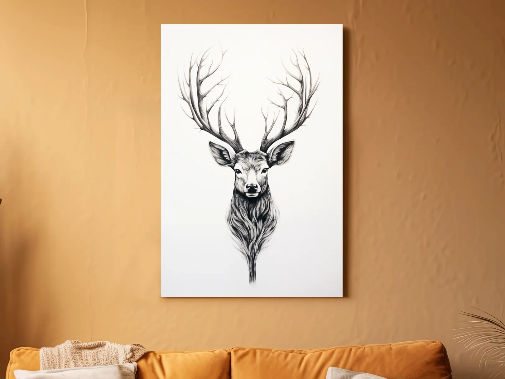 Minimalist Stag Head Line Drawing - Black And White Deer Tattoo  Artwork