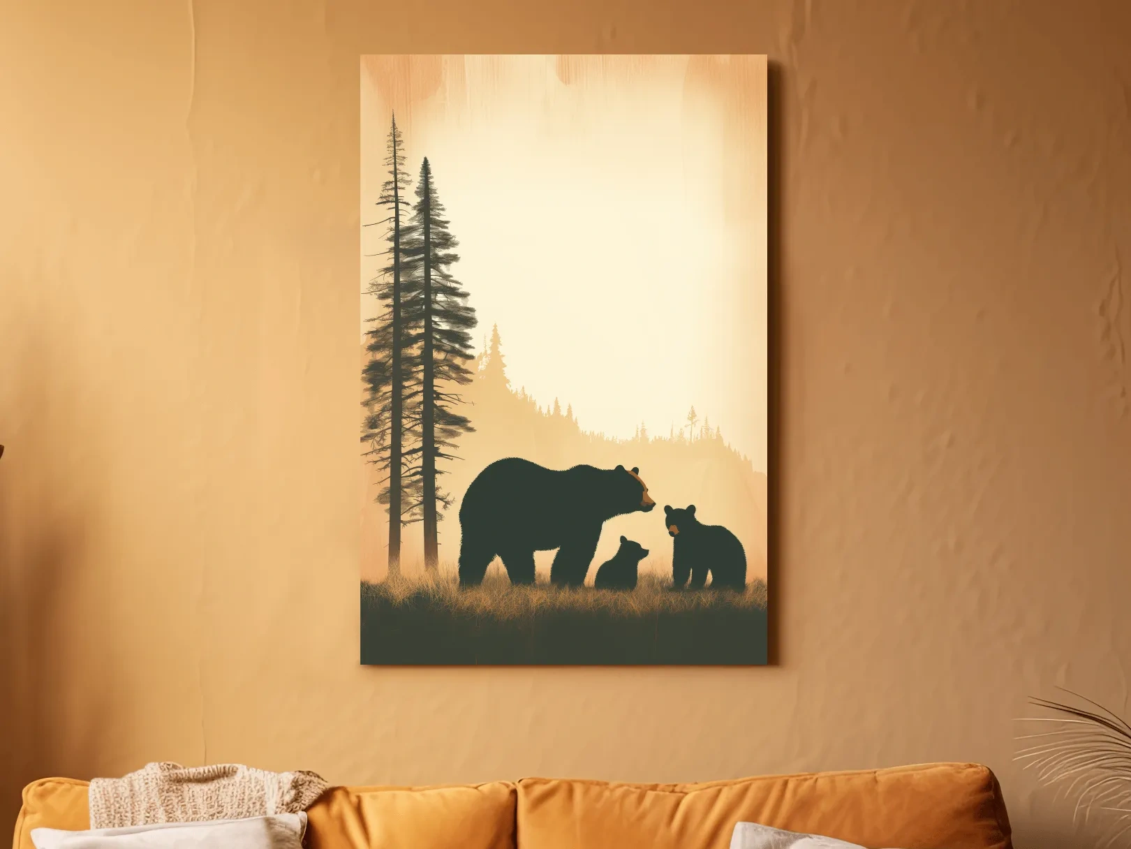 Bear Family Forest Silhouette Illustration - Minimalist Wildlife Artwork