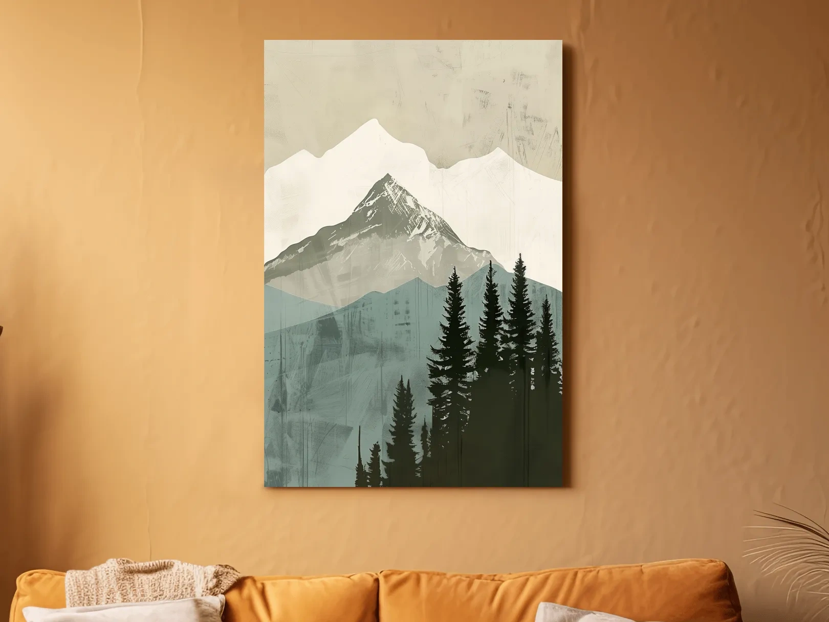 Scandinavian Mountain Peak And Pine Forest Artwork - Minimalist Landscape Wall Art