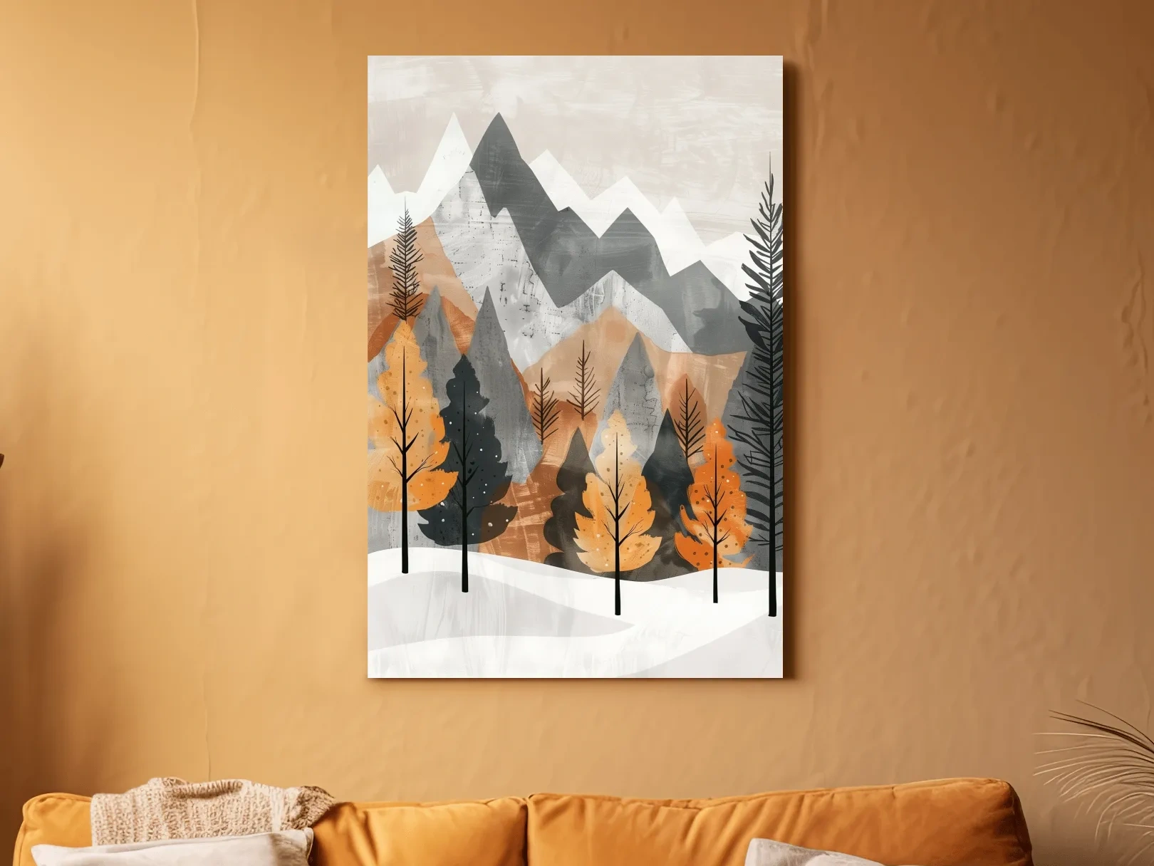 Scandinavian Autumn Mountain Forest Landscape - Minimalist Alpine Wall Art