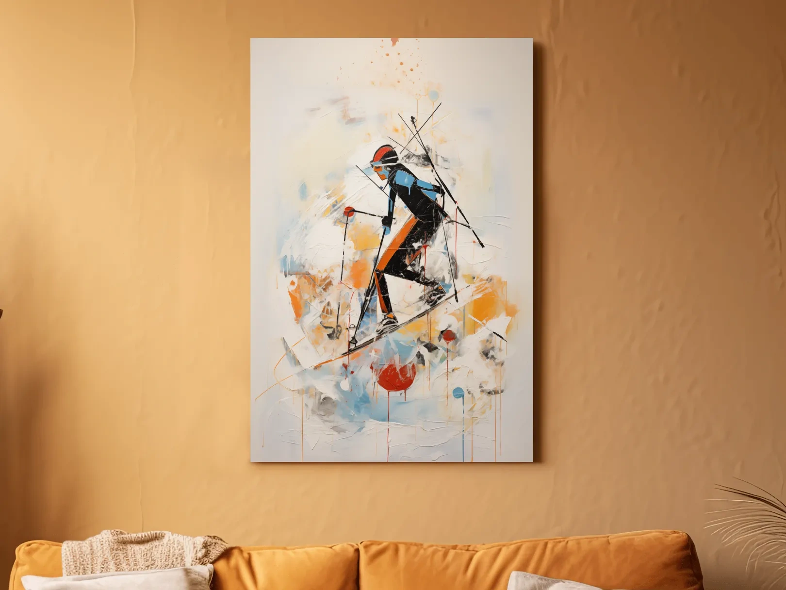 Abstract Ski Mountaineer Painting - Modern Winter Adventure Wall Art
