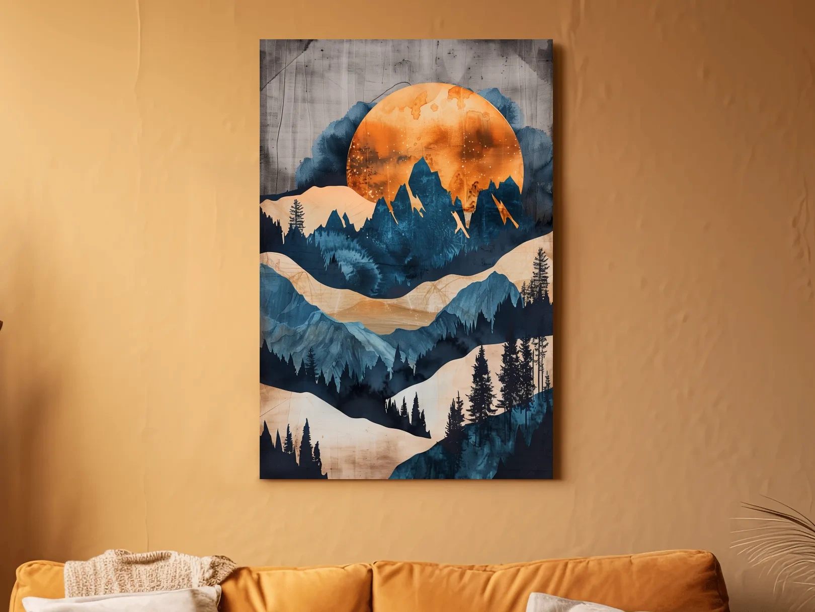 Moody Abstract Mountain Sunset - Forest Watercolor Wall Art