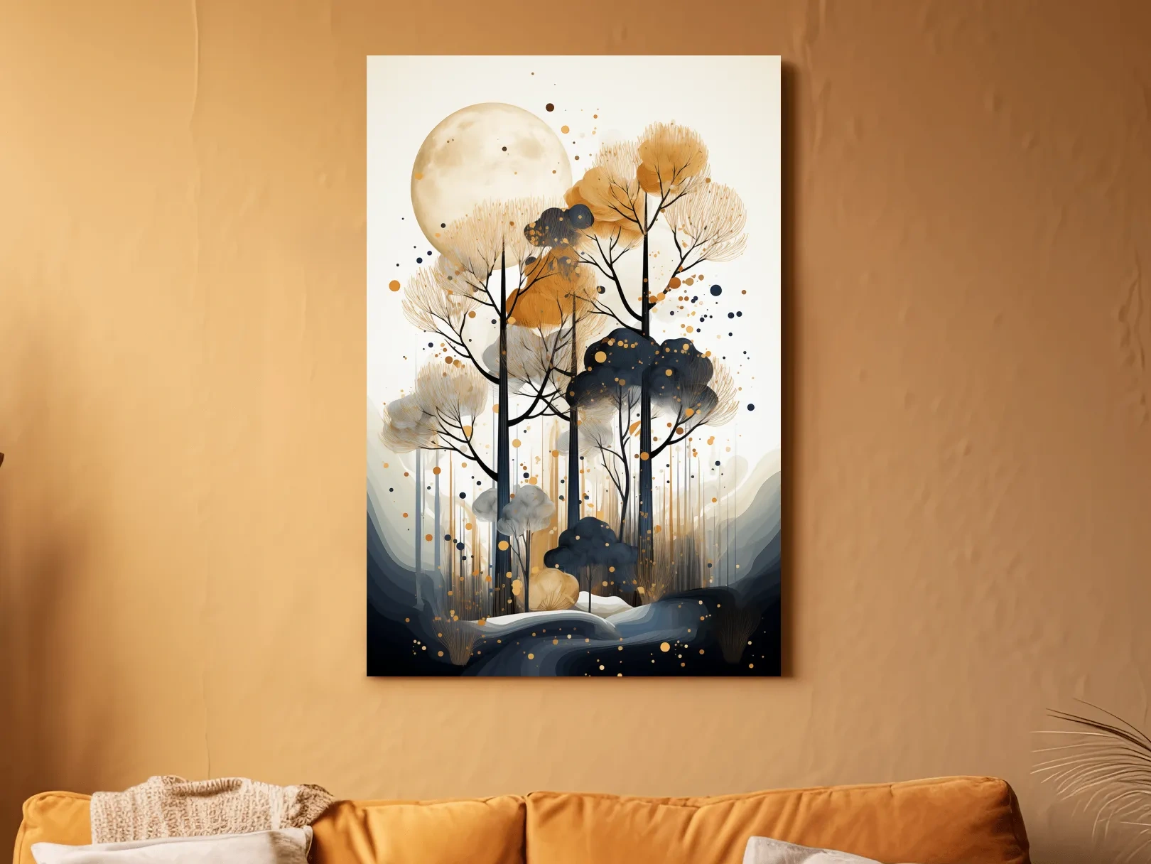 Surreal Chic Moonlit Boho Forest Illustration - Modern Botanical Wall Art