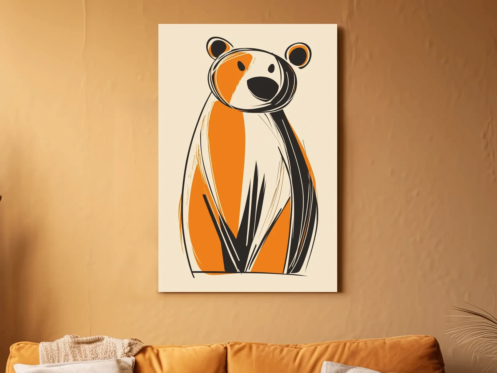 Mid-Century Modern Bear Caricature - Minimalist Wildlife Wall Art