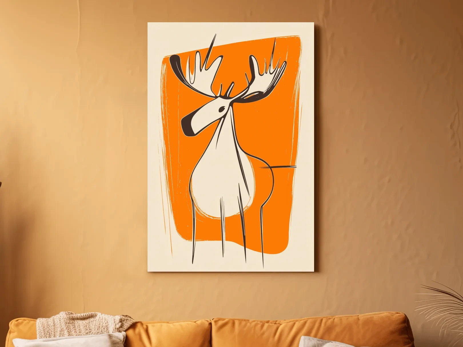 Mid-Century Minimalist Moose Caricature Illustration - Modern Wildlife Wall Art