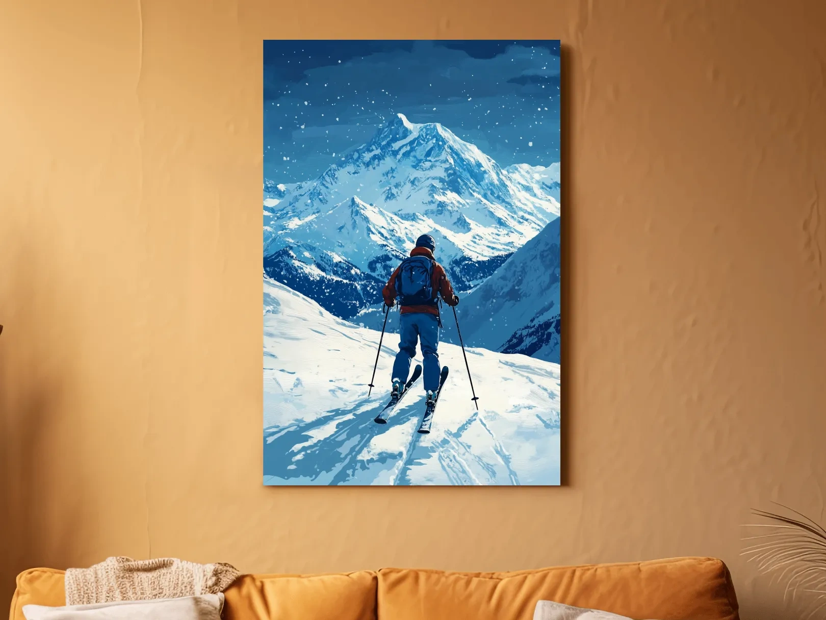 Alpine Skier In Snowy Mountain Peaks - Winter Adventure Landscape Wall Art