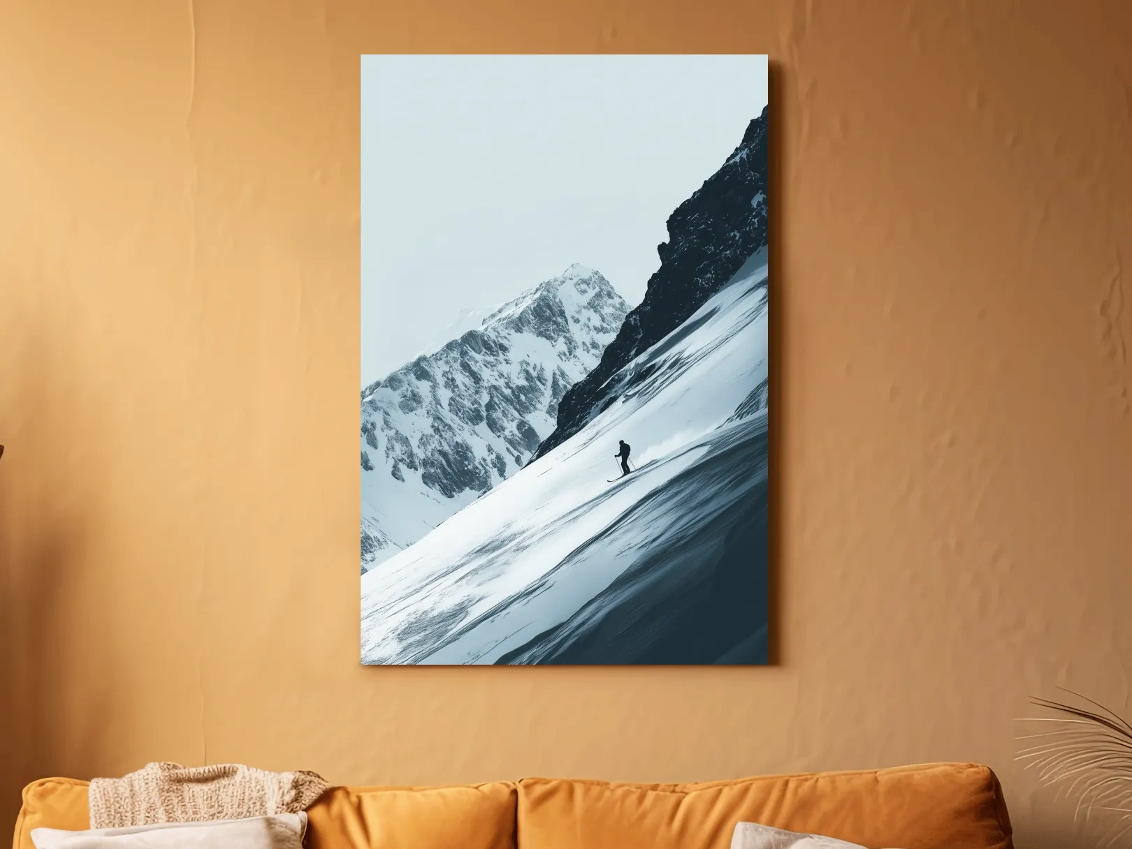 Snowy Alpine Skier Artwork - Minimalist Ski Wall Art