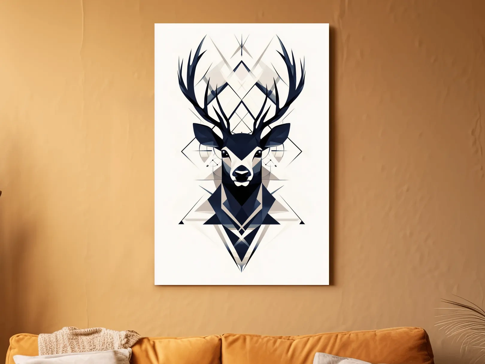 Geometric Stag Head Illustration - Tribal Style Wildlife Wall Art