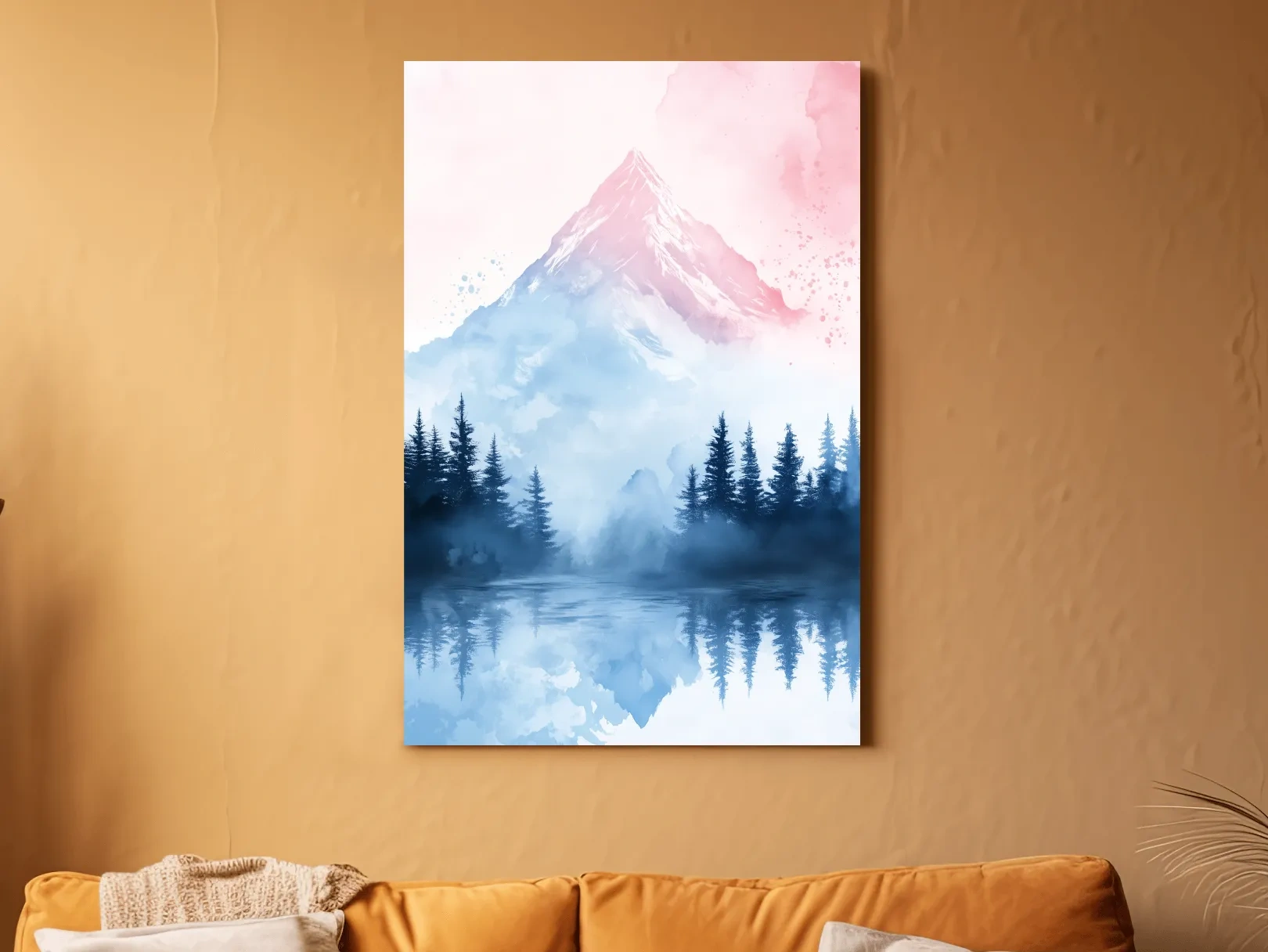 Dreamy Watercolor Alpine Lake Reflection - Pastel Forest Wall Art