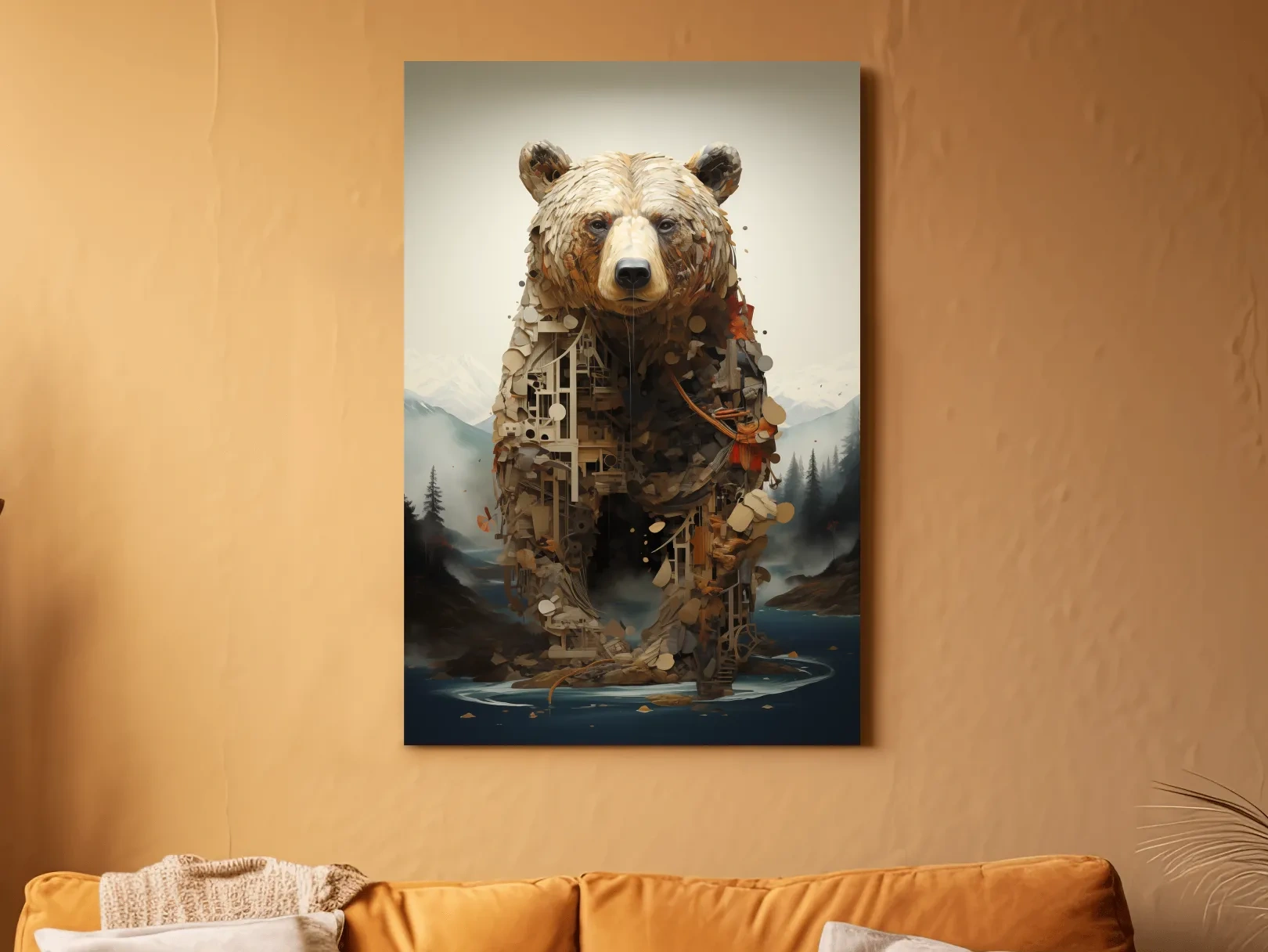 Surreal Grizzly Bear Collage Illustration - MC Escher Style Wildlife Wall Art