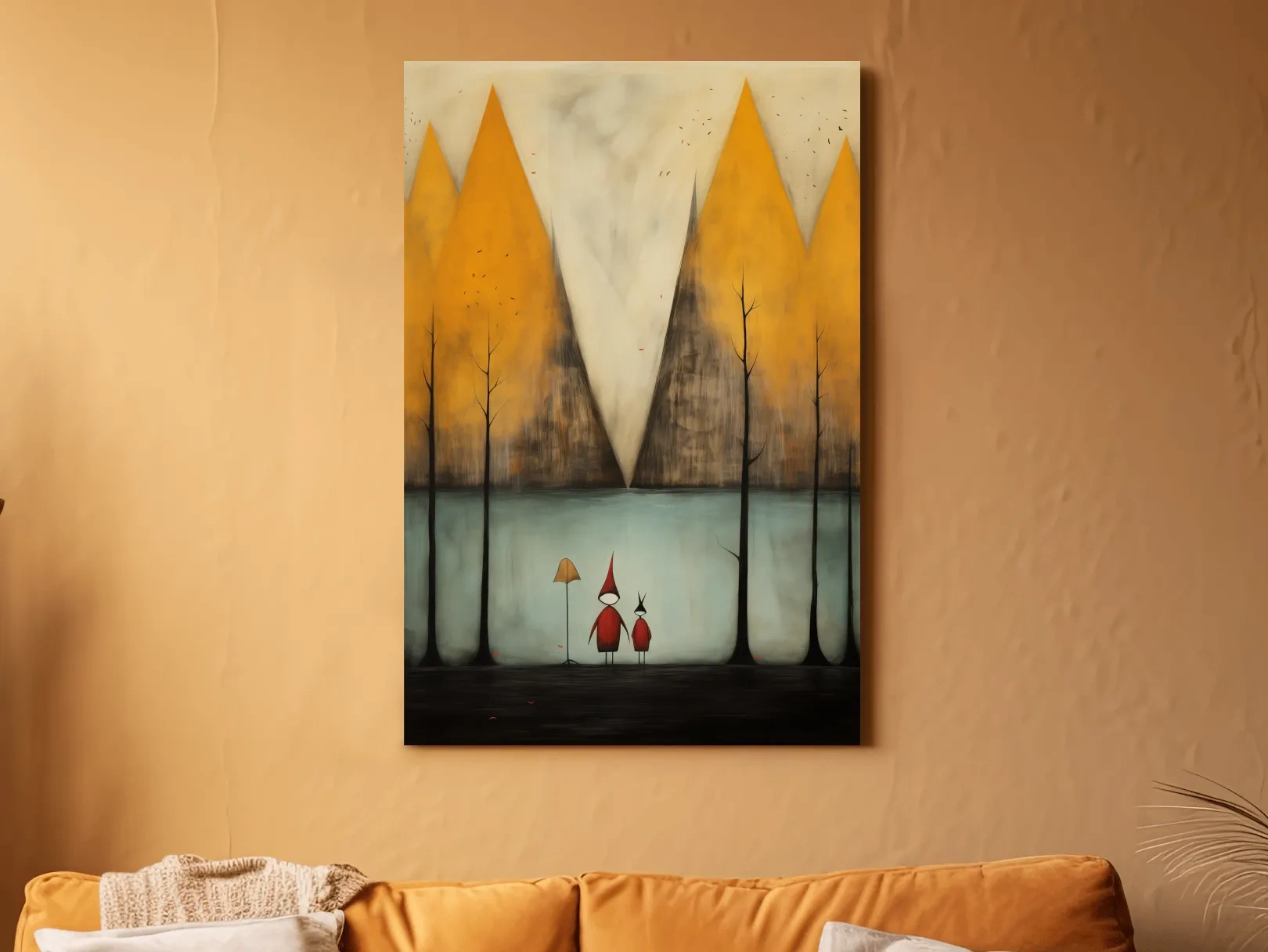 Whimsical Mountain Lake Scene Painting - Storybook Landscape Wall Art